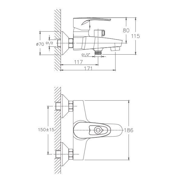 Схема смесителя для ванны (короткий нос) Haiba арт.6065